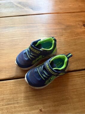Skechers Kids Navy & Lime Green Slip-On Athletic Sneakers